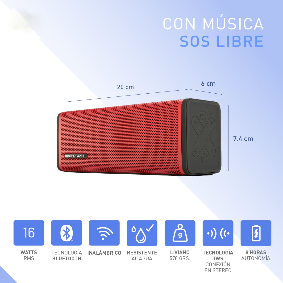 Foto 6 pulgar | Bocina Portátil Thonet & Vander Frei – 16w Rms  Bluetooth 5.0  Ipx4  Tws  Batería 16 H