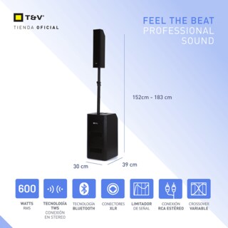 Foto 6 | Bocina Pa Activa Thonet & Vander Tl600 – 600w Rms Formato Columna 3 Vías Bluetooth Y Crossover Variable