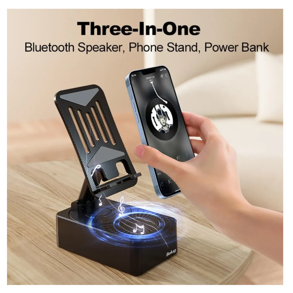 Foto 4 pulgar | Bocina Bluetooth Portátil Con Soporte Para Celular Y Carga Belug   Negro