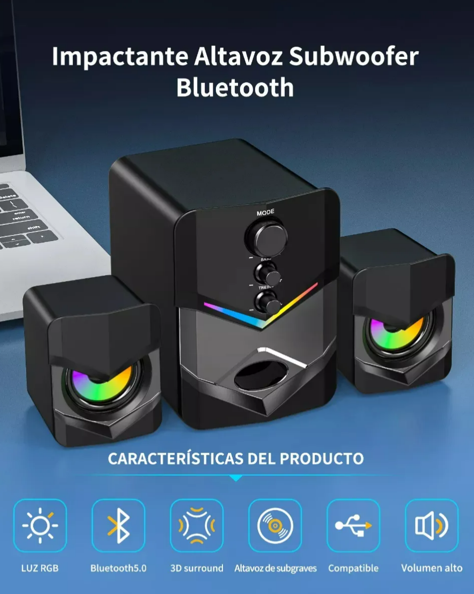 Foto 3 pulgar | Bocinas Subwoofer Bluetooth Luces Led