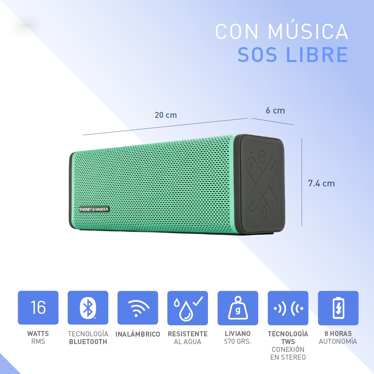 Foto 6 pulgar | Bocina Portátil Bluetooth Tws 16w Thonet & Vander Freii Resistente Al Agua Ipx4