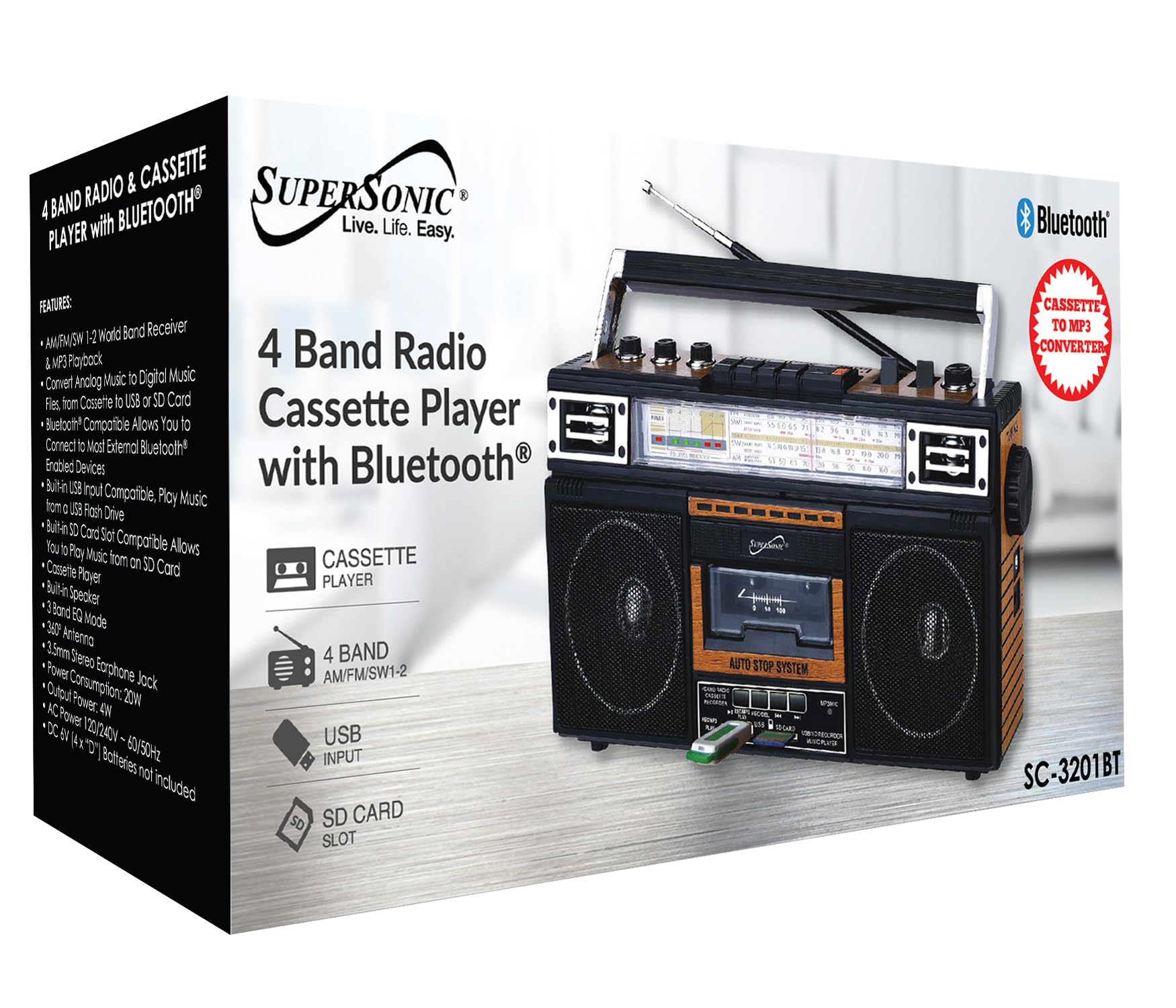 Foto 4 | Radio Y Reproductor De Casetes Boombox Supersonic Sc-3201bt De 4 Bandas - Venta Internacional.