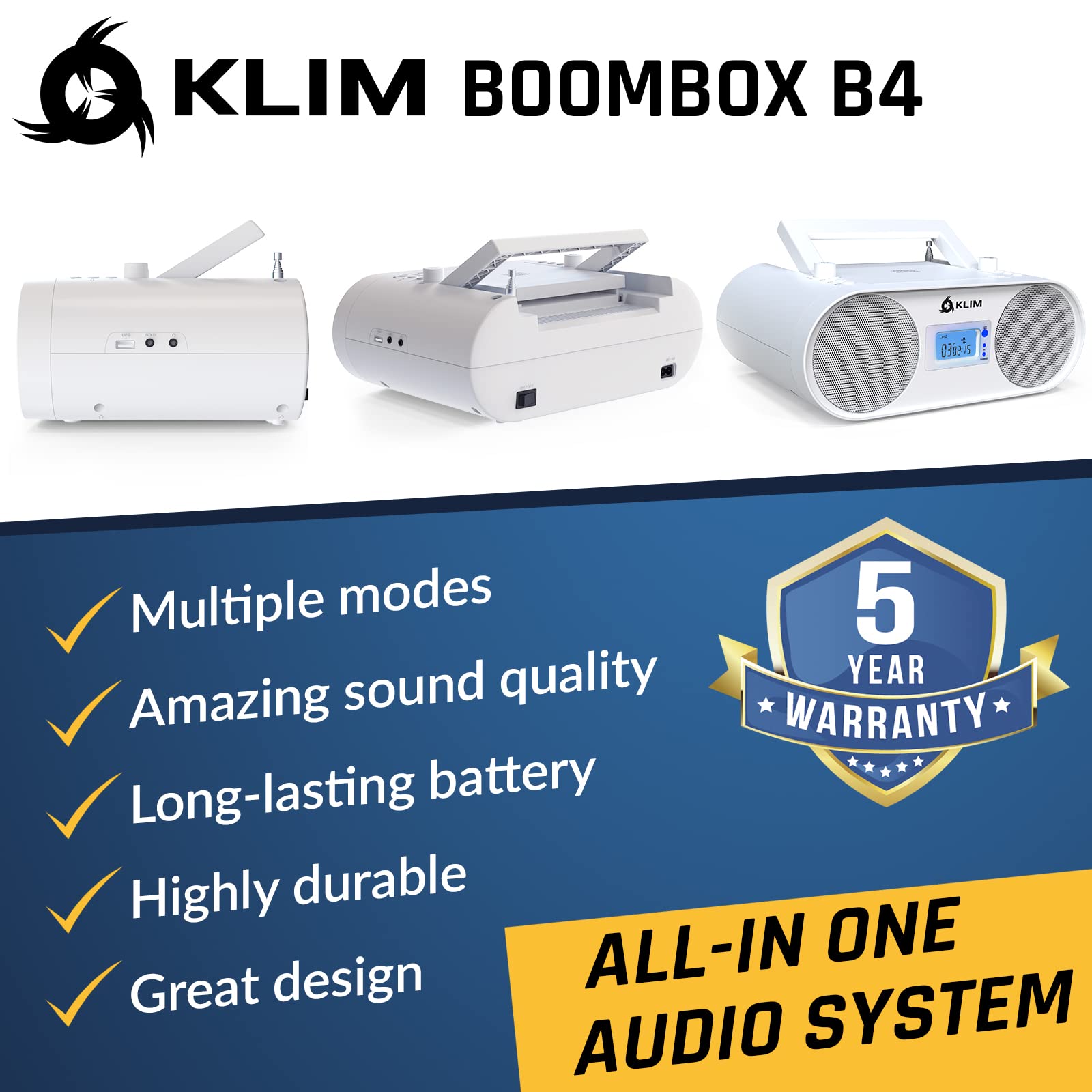 Foto 2 | Reproductor De Cd Portátil Boombox Klim Boombox B4 Con Bluetooth - Venta Internacional.
