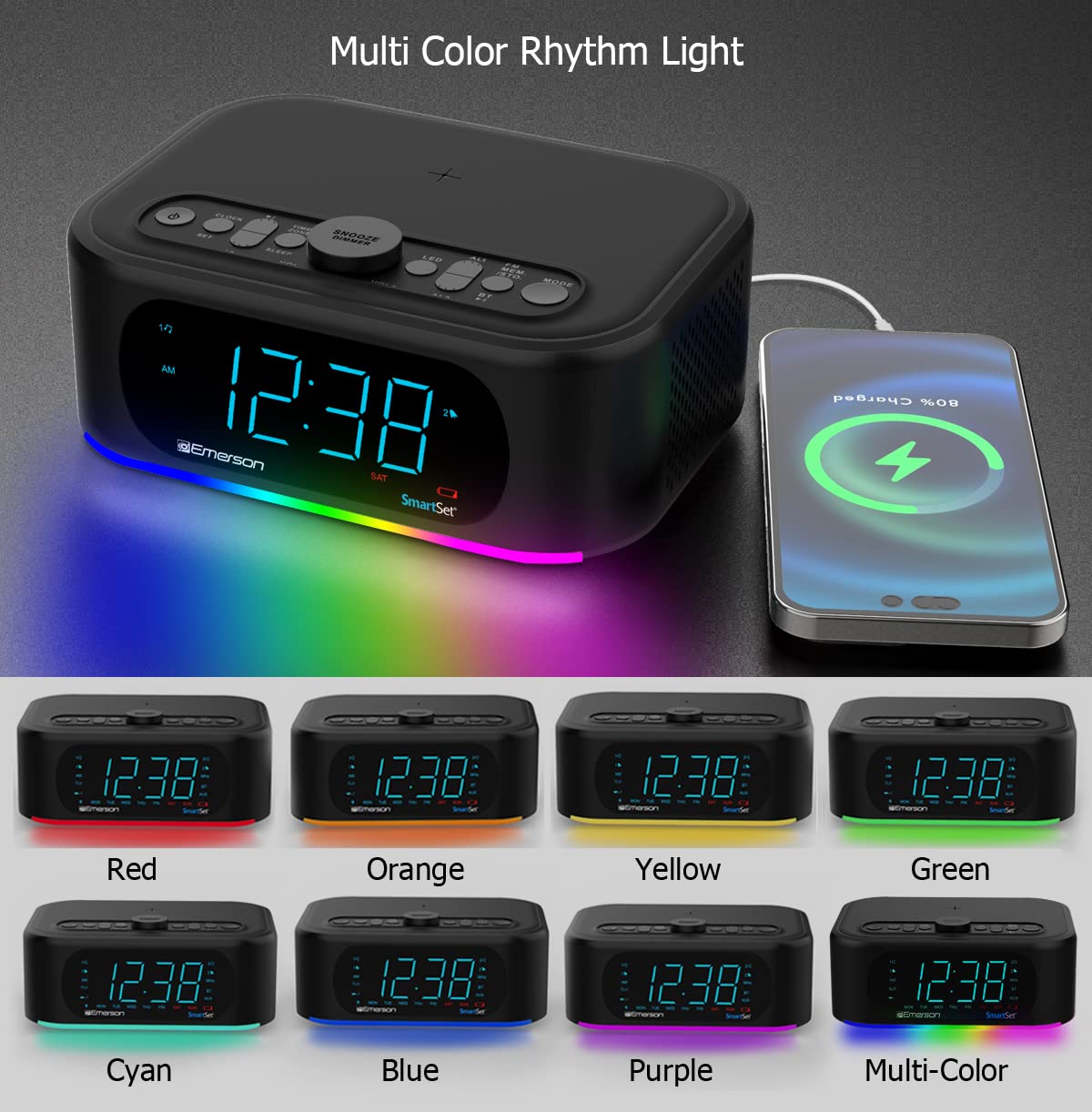 Foto 5 pulgar | Altavoz Bluetooth Emerson Smartset De 7 Colores Y 10 W Con Carga Inalámbrica - Venta Internacional.