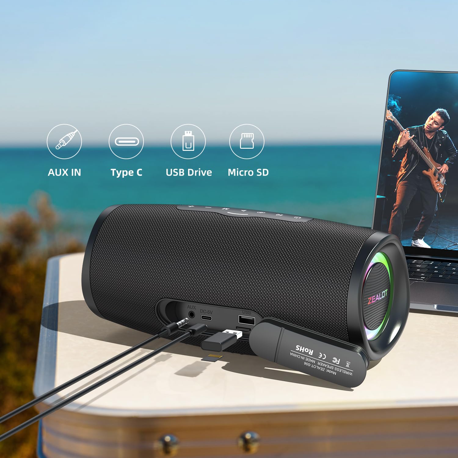 Foto 3 | Altavoz Bluetooth Zealot S56 Inalámbrico Con Graves Profundos De 50 W Ipx7 - Venta Internacional.