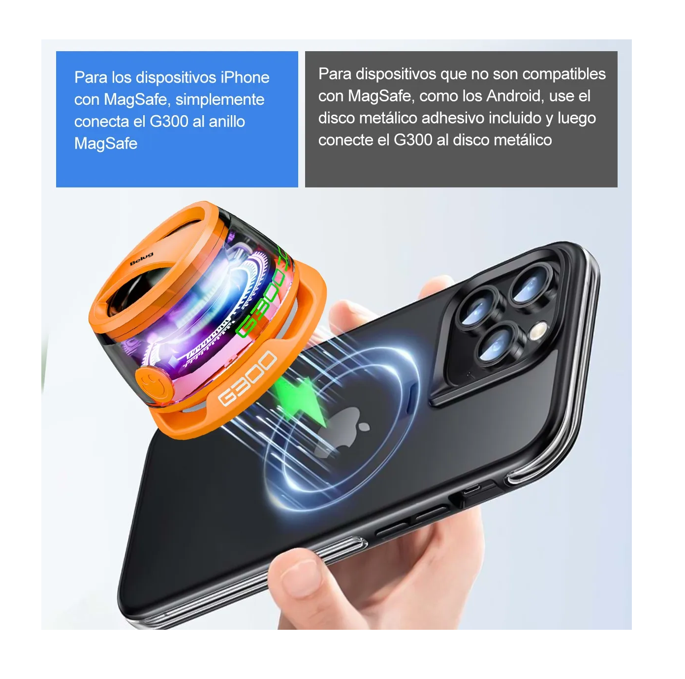 Foto 2 | Altavoz Magnético Portátil Para Bluetooth Multifuncional Rgb Naranja