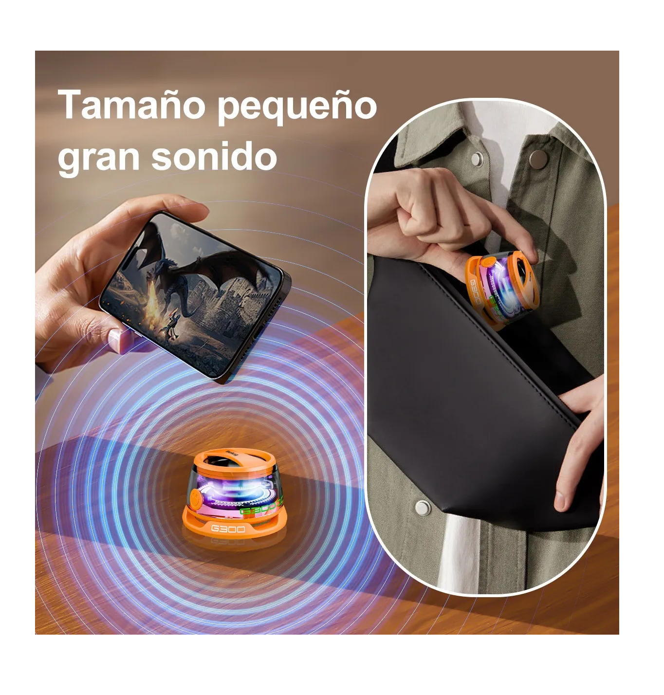Foto 5 | Altavoz Magnético Portátil Para Bluetooth Multifuncional Rgb Naranja