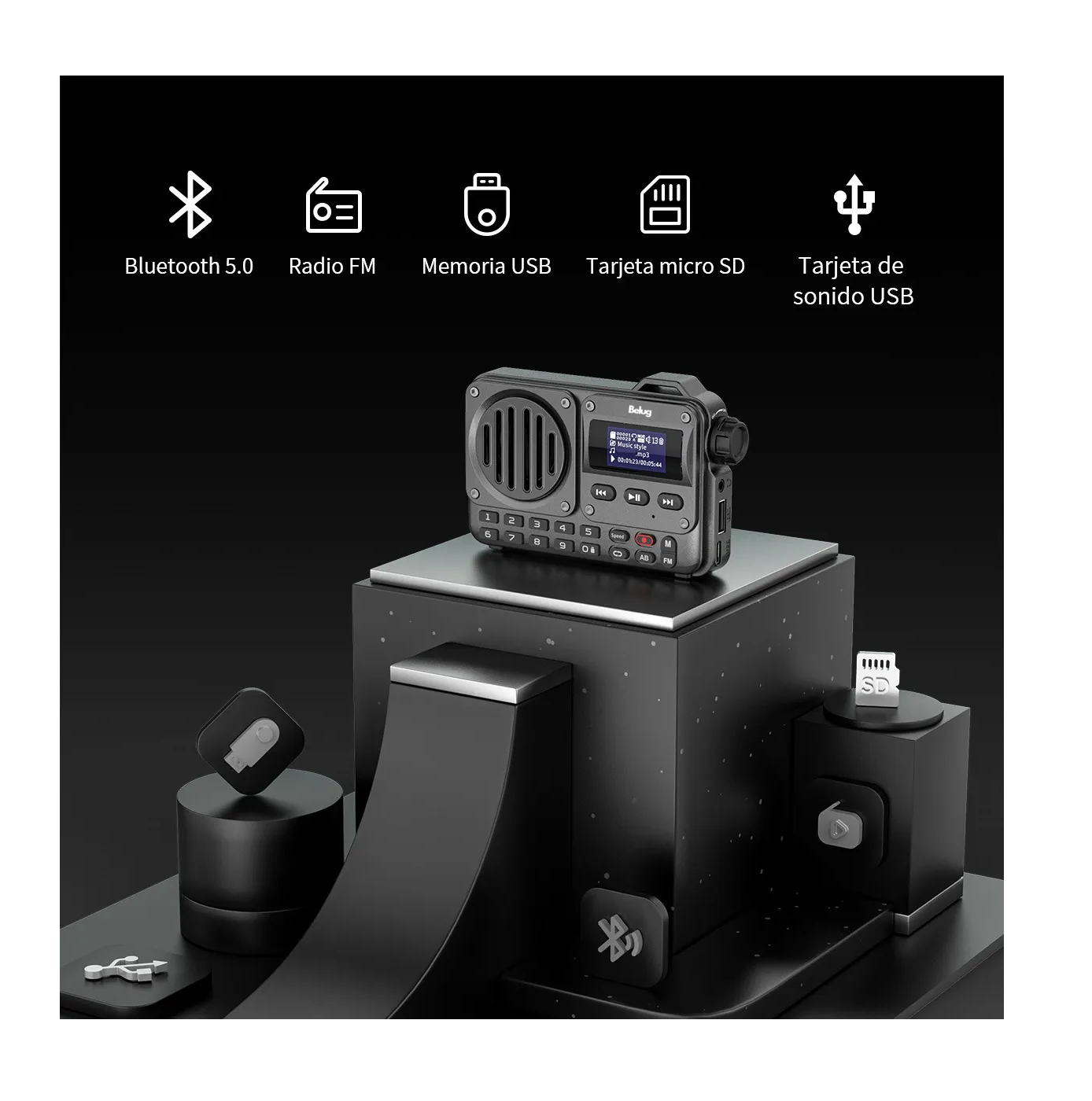 Foto 4 pulgar | Bocina Bluetooth Superportátil Con Radio Fm Negro