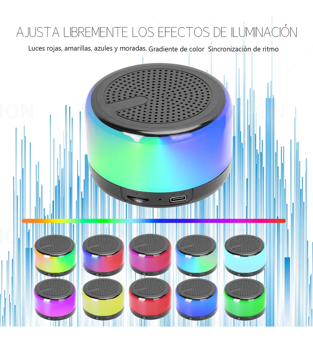 Foto 4 pulgar | Bocina Bluetooth Portátil Inalámbrica Aux-in Micro Tf Tws Negro Con Azul