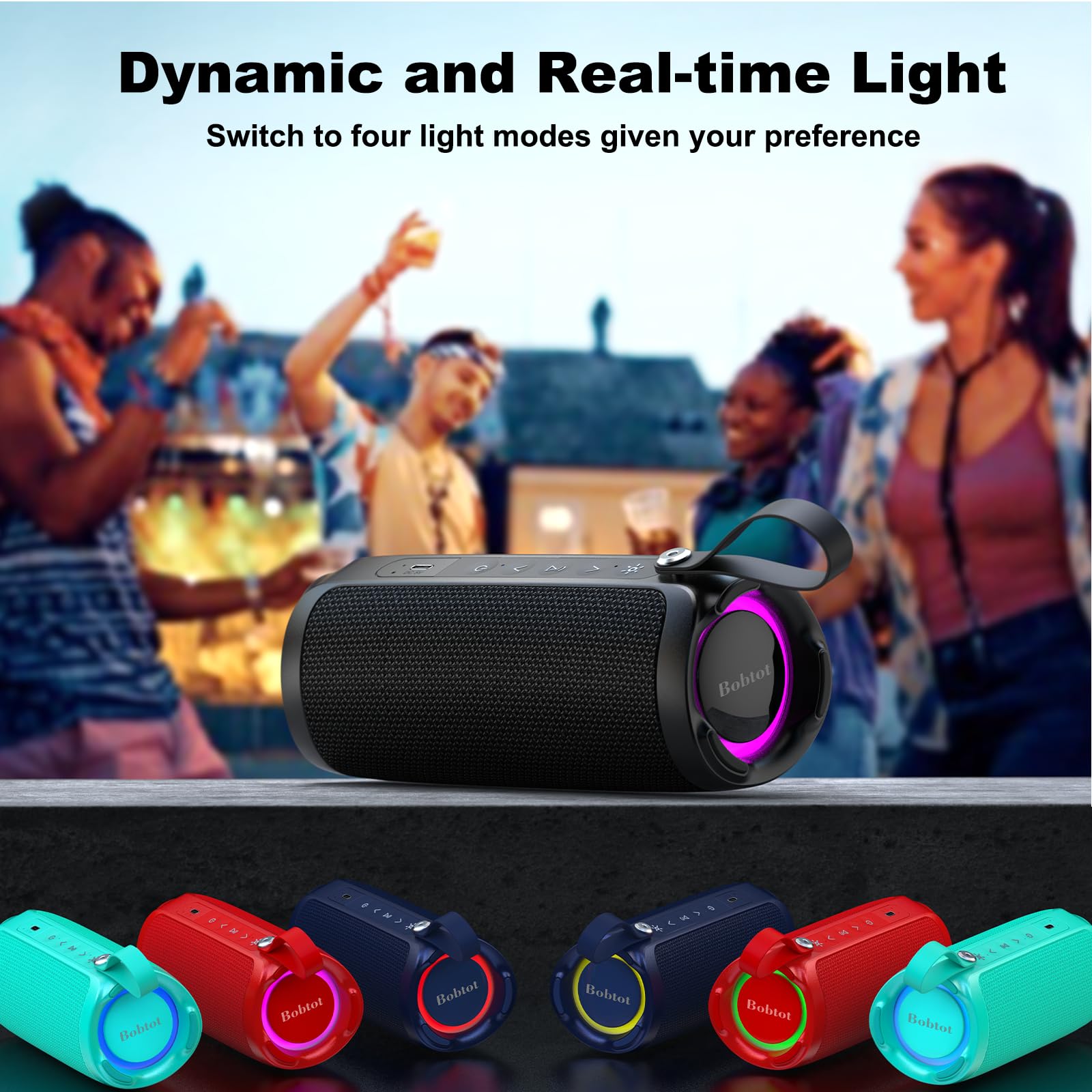 Foto 7 pulgar | Altavoz Bluetooth Bobtot Portable Ipx6 Resistente Al Agua 15w Negro - Venta Internacional.