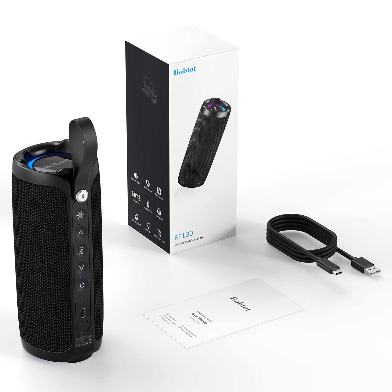 Foto 8 pulgar | Altavoz Bluetooth Bobtot Portable Ipx6 Resistente Al Agua 15w Negro - Venta Internacional.