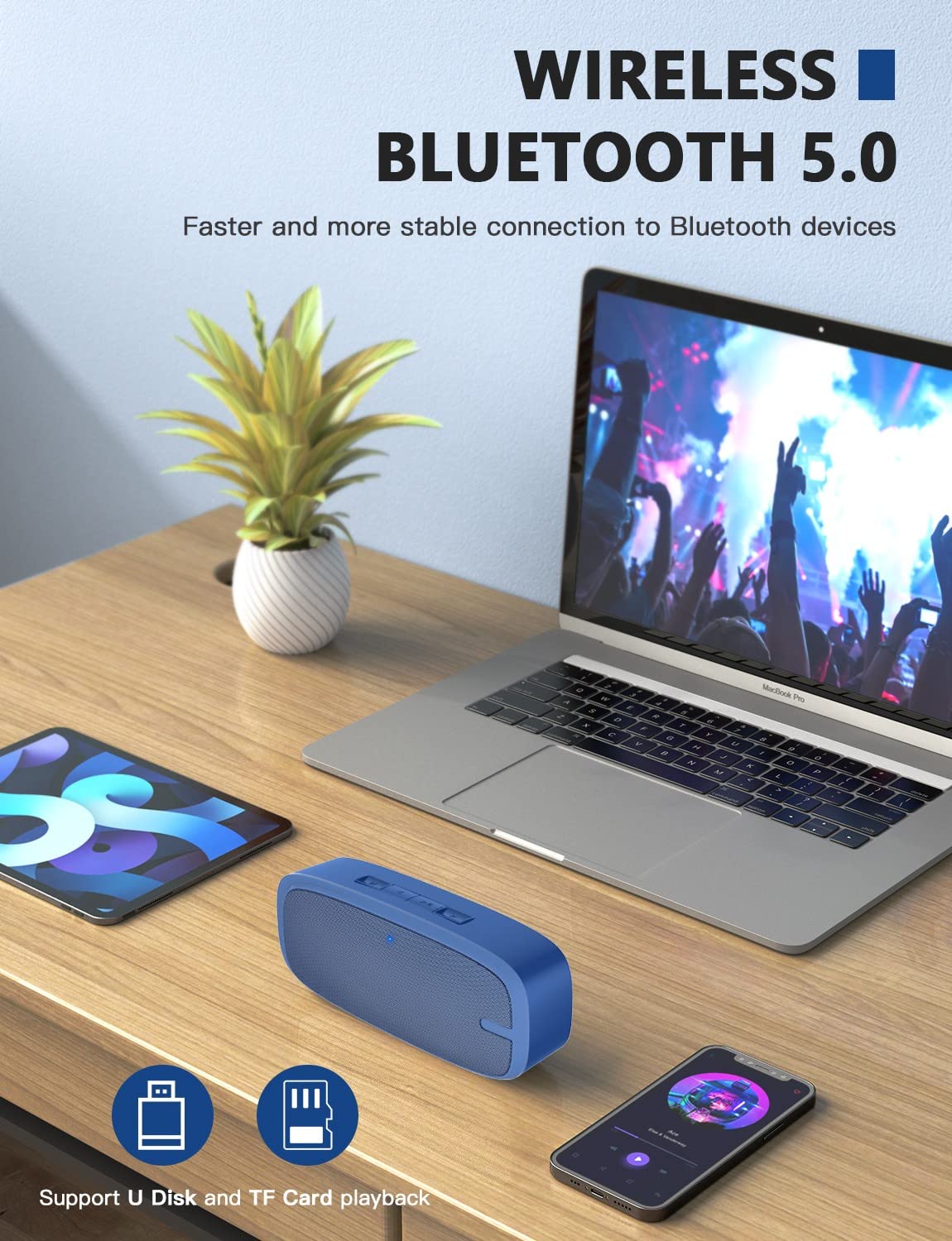 Foto 5 | Altavoz Bluetooth Lenrue Inalámbrico Portátil Con 12 Horas De Reproducción  Color Azul - Venta Internacional.