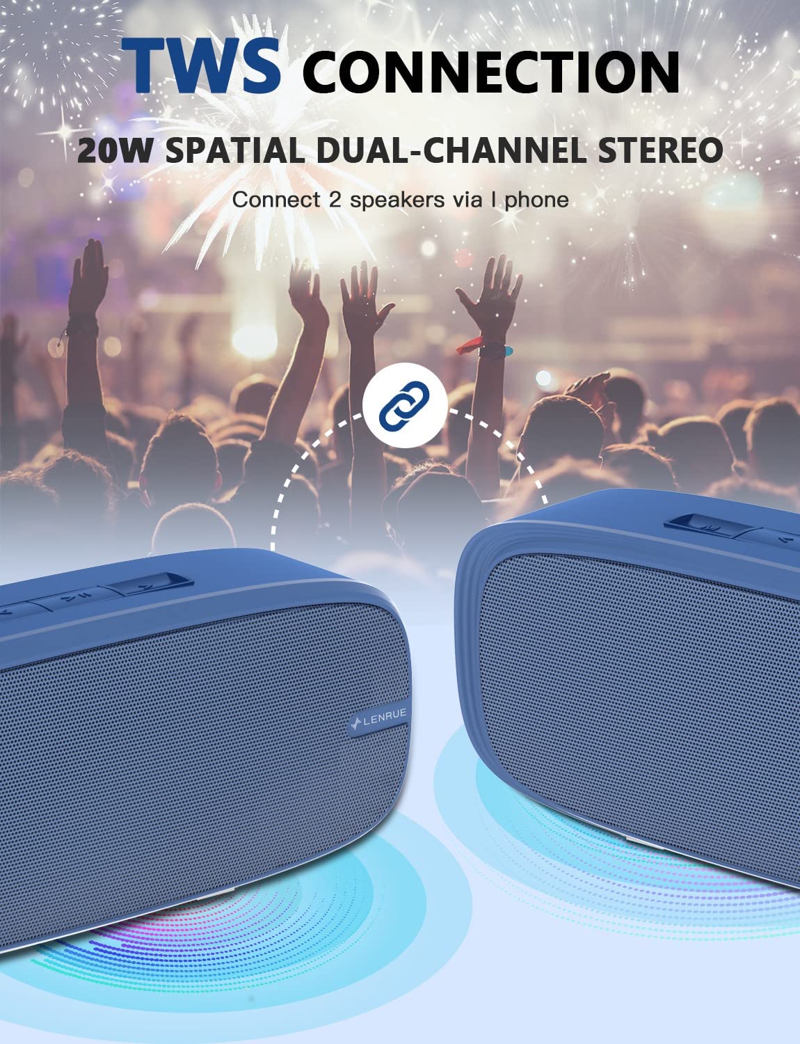 Foto 7 | Altavoz Bluetooth Lenrue Inalámbrico Portátil Con 12 Horas De Reproducción  Color Azul - Venta Internacional.
