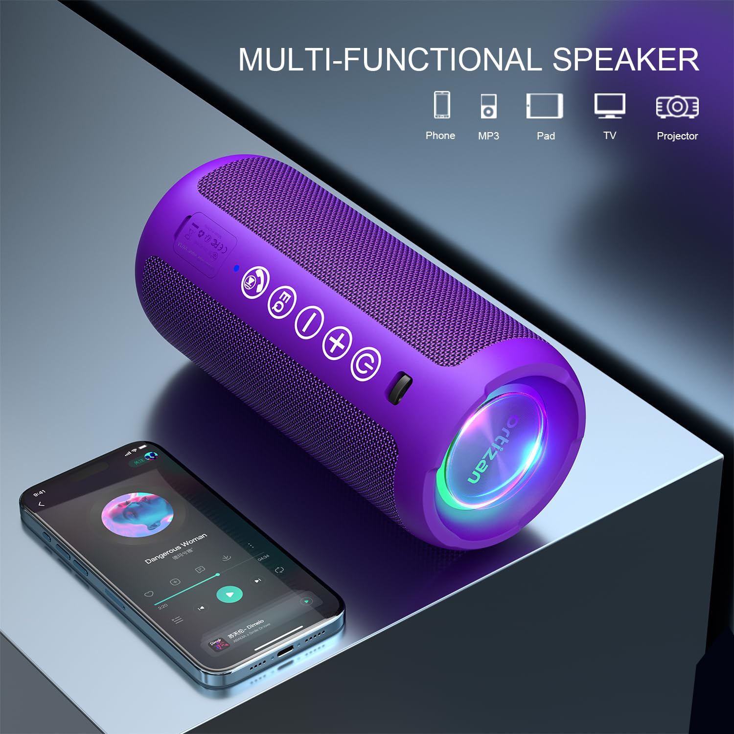 Foto 6 pulgar | Altavoz Bluetooth Ortizan Portable Ipx7 Resistente Al Agua 24w Morado - Venta Internacional.