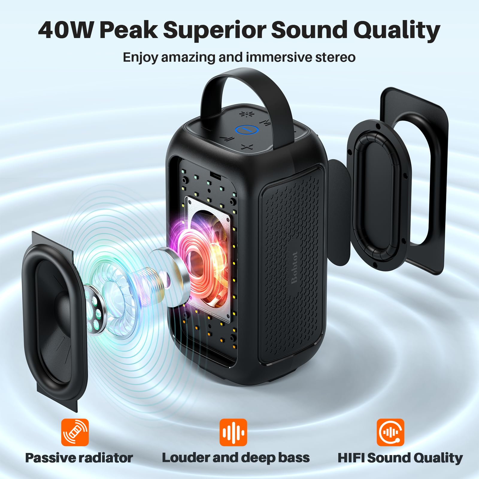 Foto 2 | Altavoz Bluetooth Portátil Bobtot 40w Con Micrófono Negro - Venta Internacional.
