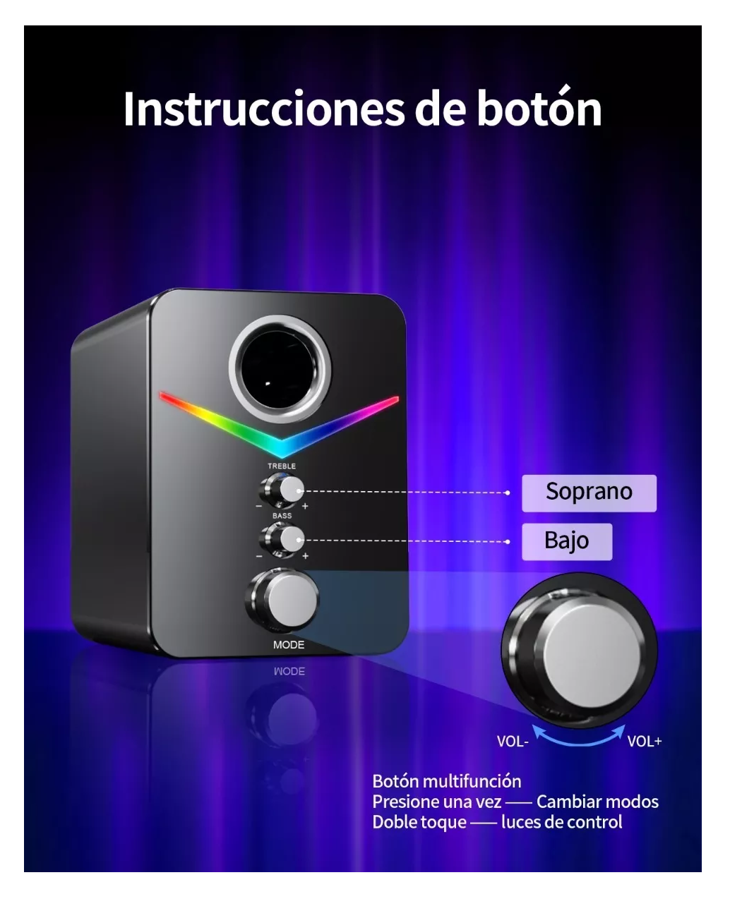 Foto 3 | Bocinas con Subwoofer con Luces Rgb Led Para Pc/tv Negro