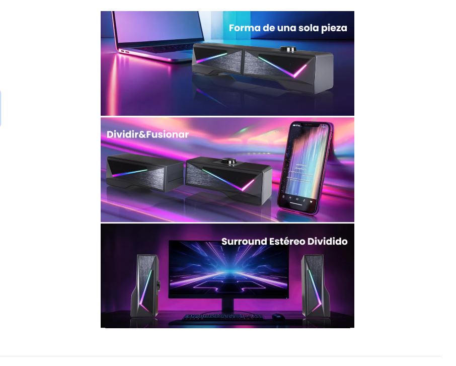 Foto 2 | Xtellar Bocinas Con Rgb,para Pc/tv Gamer,desmontable Altavoz