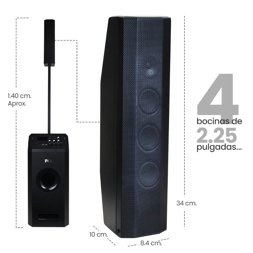 Foto 5 pulgar | Torre de Audio con Subwoofer Fol Fs-t108 con Tecnología Tws Negro