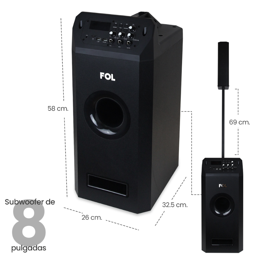 Foto 6 pulgar | Torre de Audio con Subwoofer Fol Fs-t108 con Tecnología Tws Negro