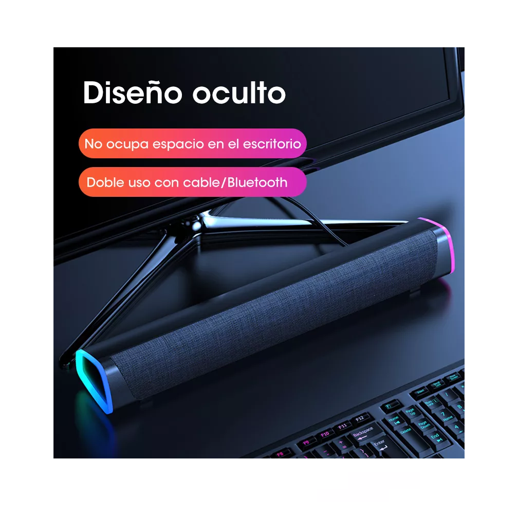 Foto 4 pulgar | Bocina Bluetooth 5.0 Para Pc Laptop Gamer Led Color Negro Morado