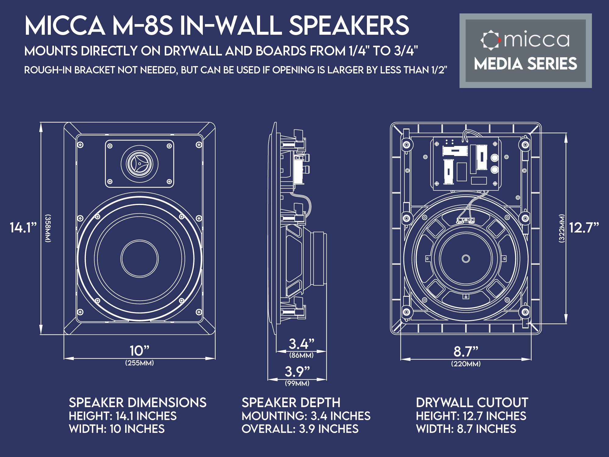 Foto 6 pulgar | Altavoz Empotrado Micca M-8s De 2 Vías Para Sistema De Cine En Casa Con 8 Woofers, Color Blanco - Venta Internacional.
