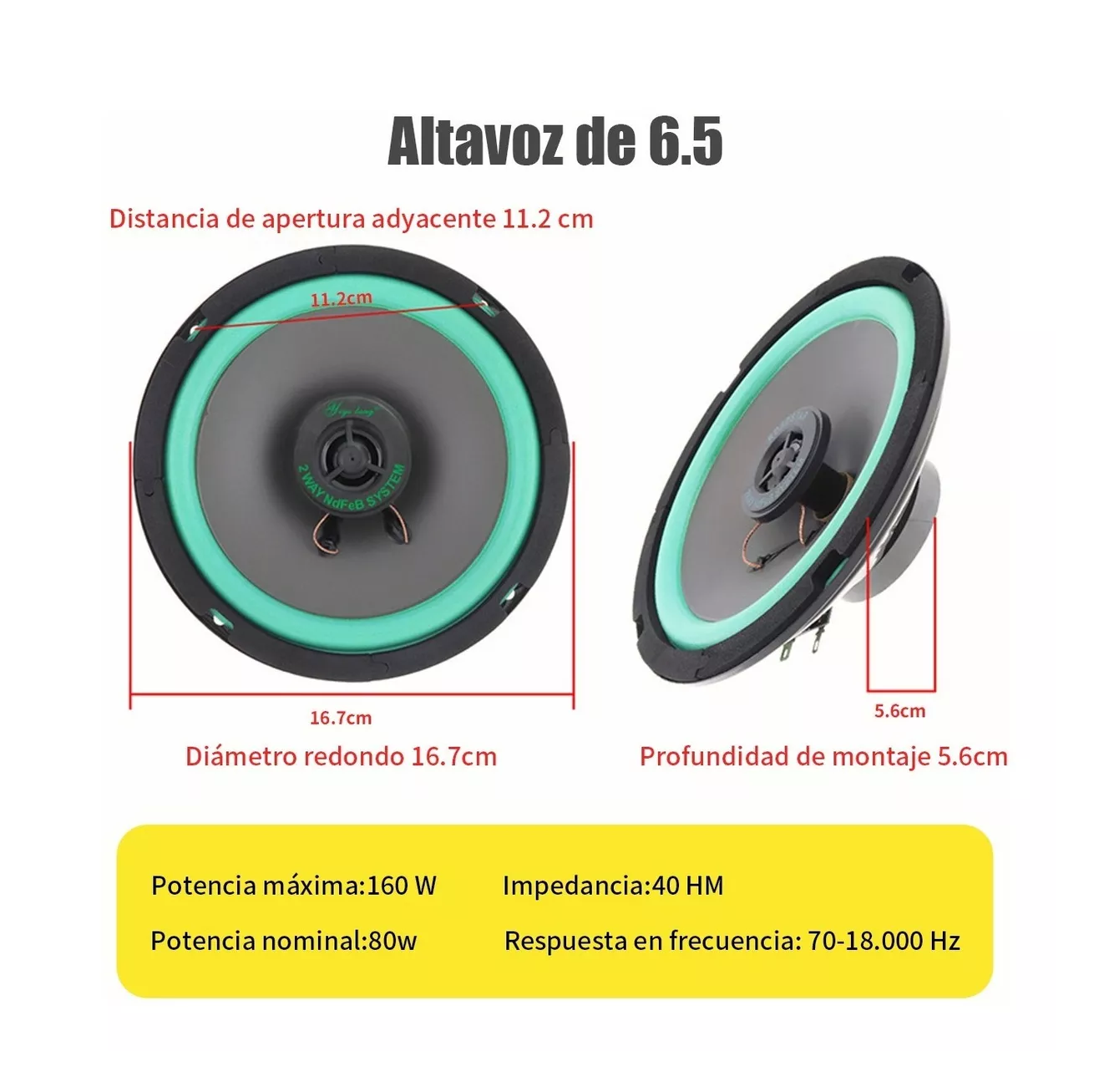 Foto 6 pulgar | Bocinas para Carro 6.5 Car Audio Coaxial Negro