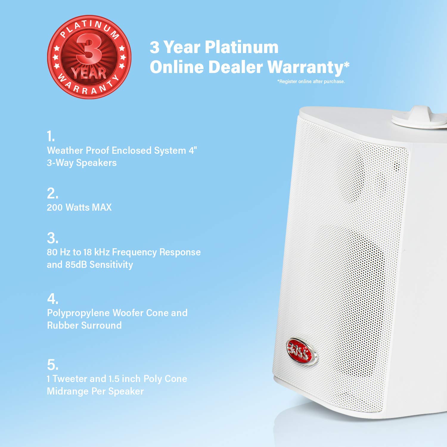 Foto 4 pulgar | Altavoz Boss Audio Mr4,3w 200w 3 Way Marine 4'' Blanco - Venta Internacional.