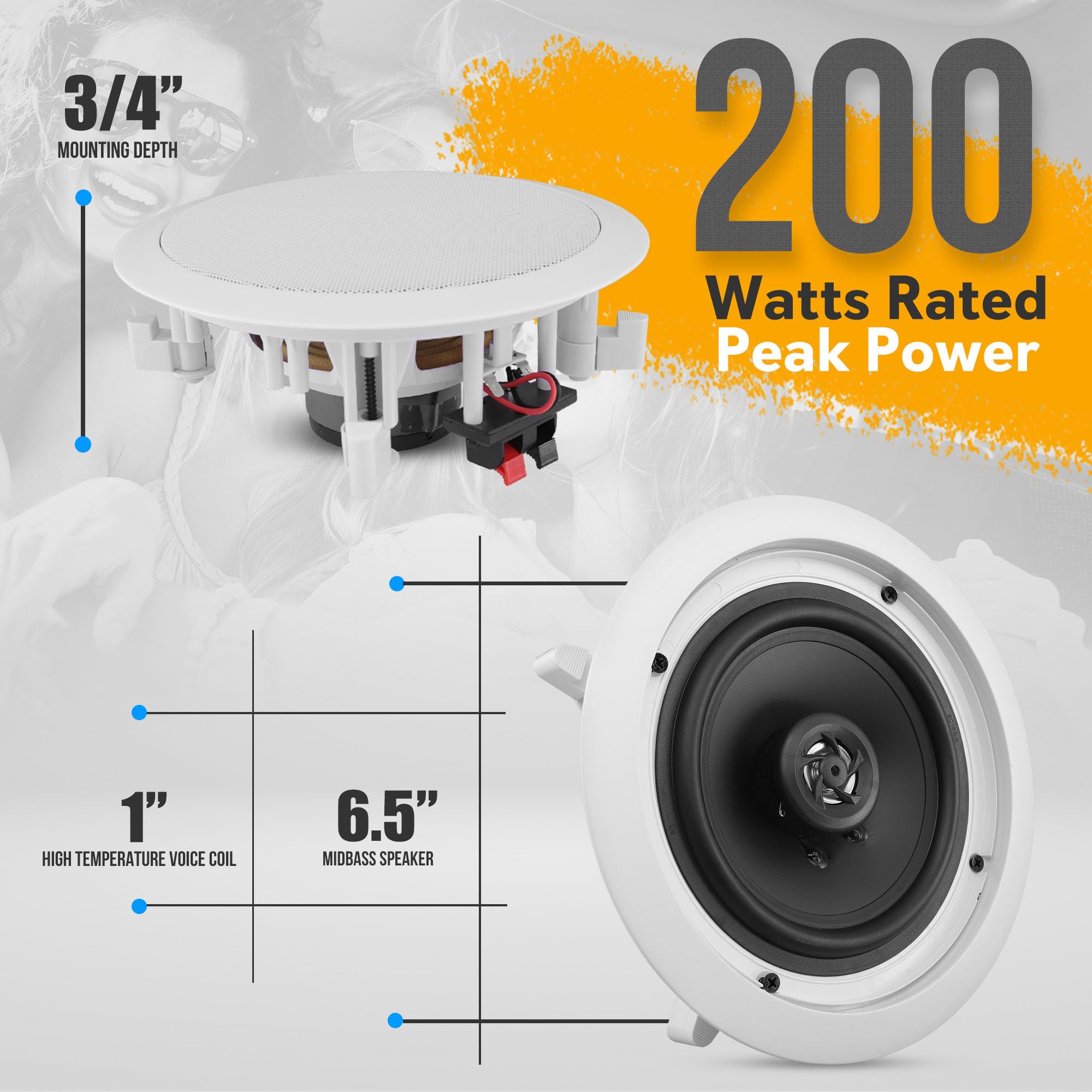 Foto 3 pulgar | Altavoces De Techo Y Pared Pyle Pdic61rd 6.5'' 200 W - Venta Internacional.