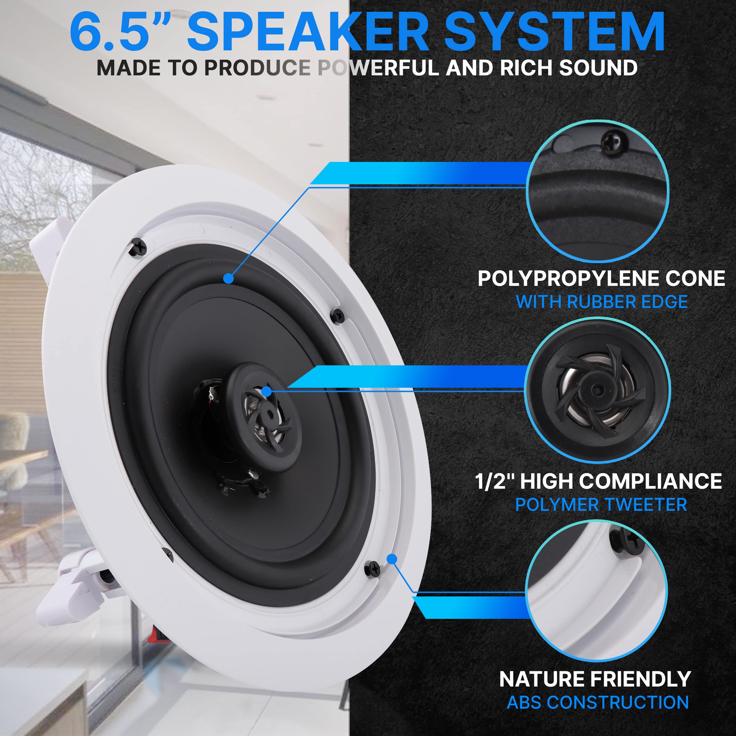 Foto 4 pulgar | Altavoz Pyle Pdic1661rd, 6.5 Pulgadas, 2 Vías, 200 W, Montaje Empotrado, Blanco - Venta Internacional.