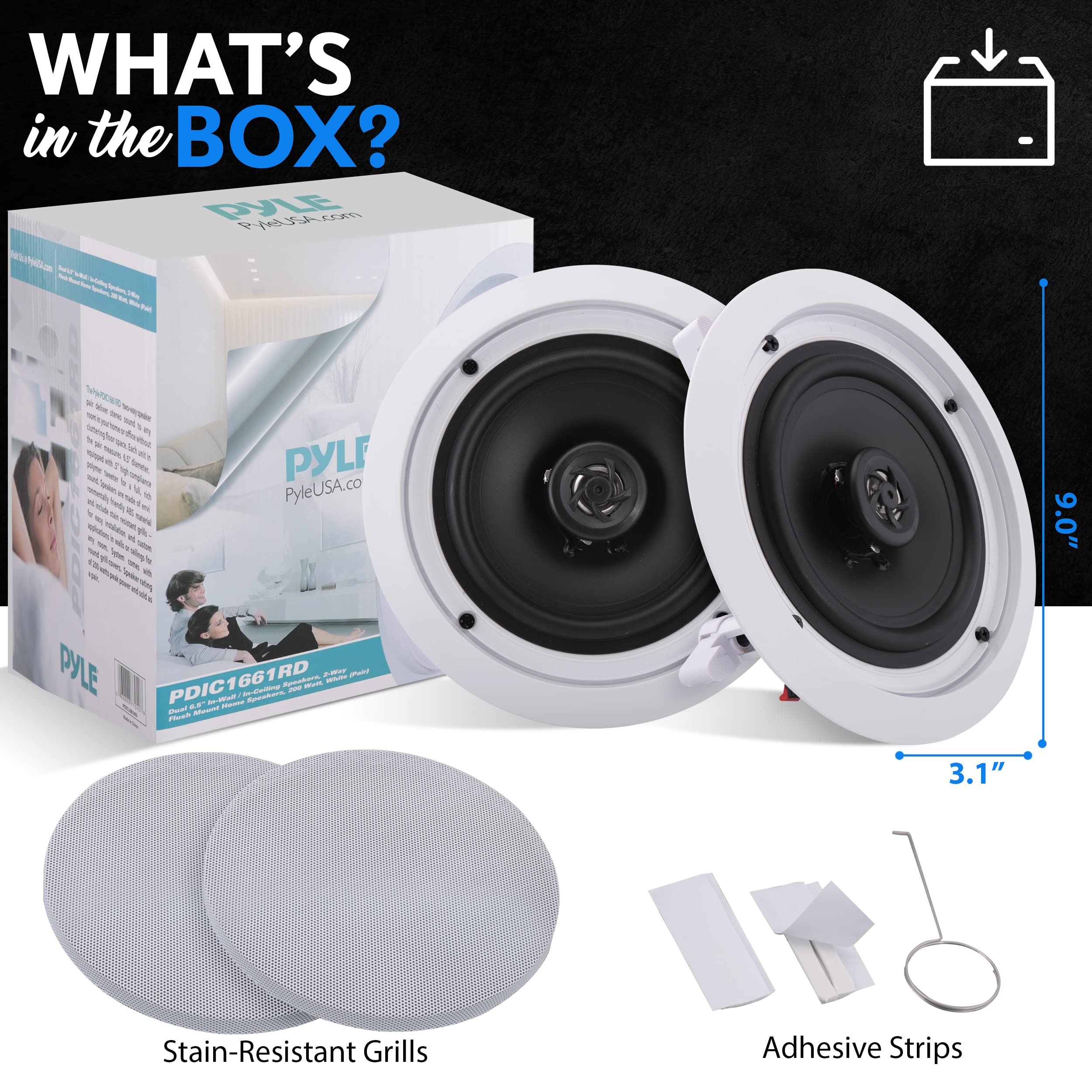 Foto 7 | Altavoz Pyle Pdic1661rd, 6.5 Pulgadas, 2 Vías, 200 W, Montaje Empotrado, Blanco - Venta Internacional.
