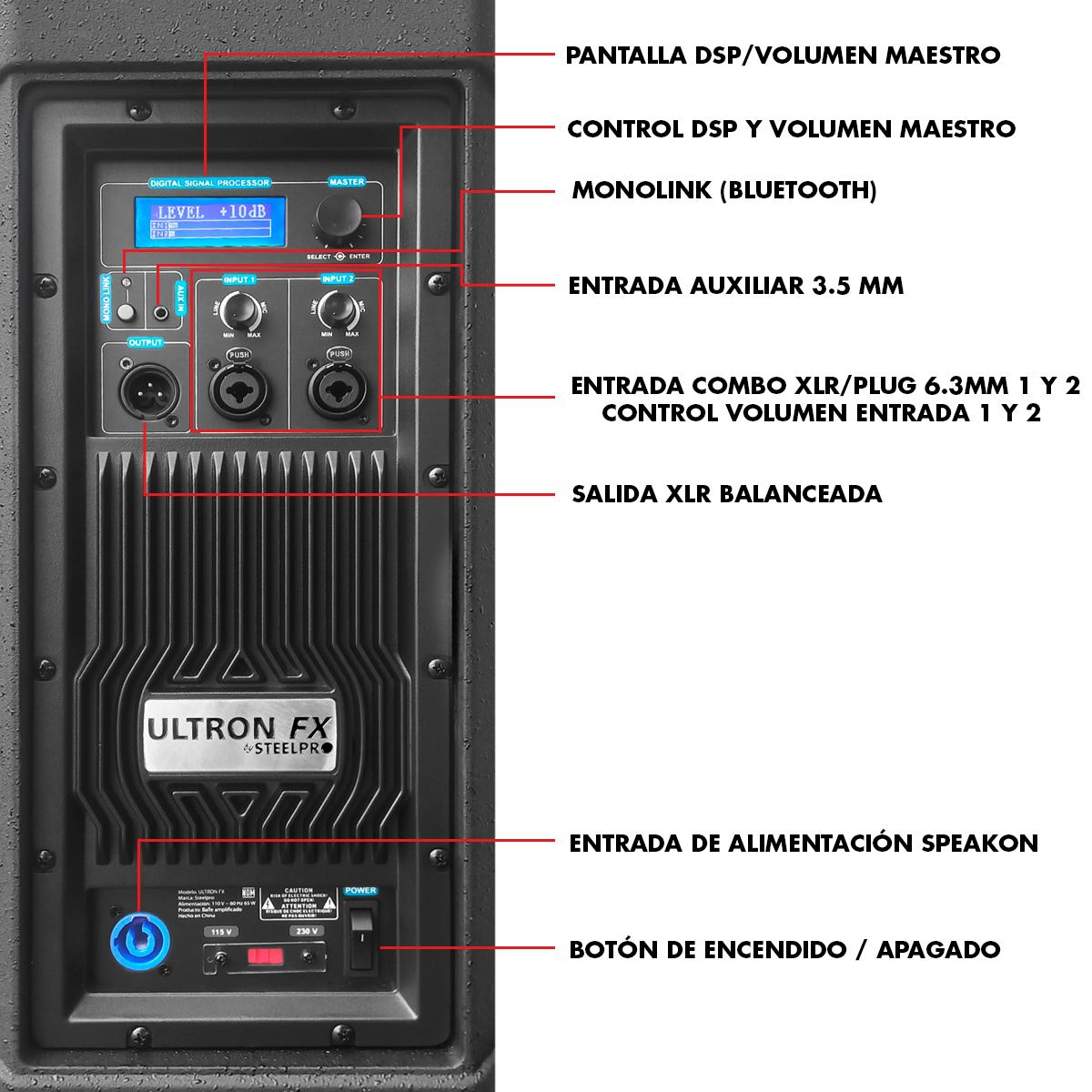 Foto 4 | Bafle Profesional Steelpro Bi-Amplificado 15 Bluetooth/DSP