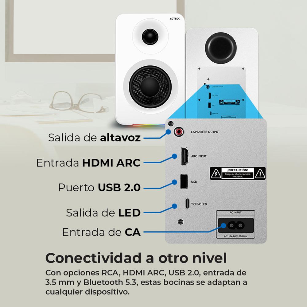 Foto 4 | Bocinas Acteck Dynamic Exact R Bs700 Inalámbrico Sonido 2.0 Bluetooth 5.3 50w Rms Iluminacion Rgb Blanco