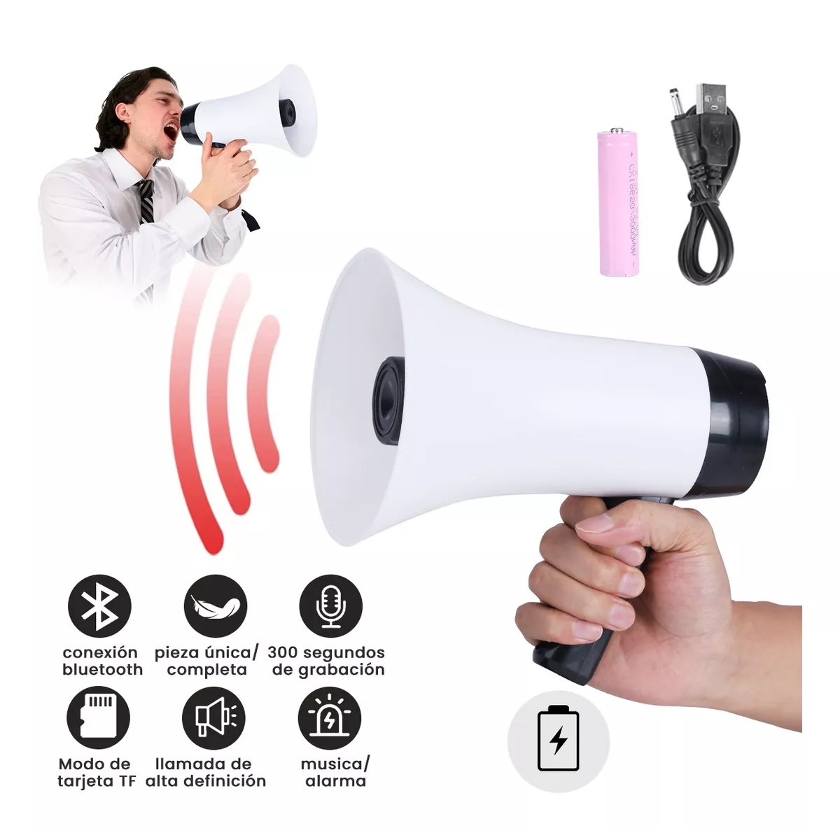 Foto 4 pulgar | Megáfono con Grabador Reproductor y Sirena Usb Eo Safe Imports Esi-10946 Blanco