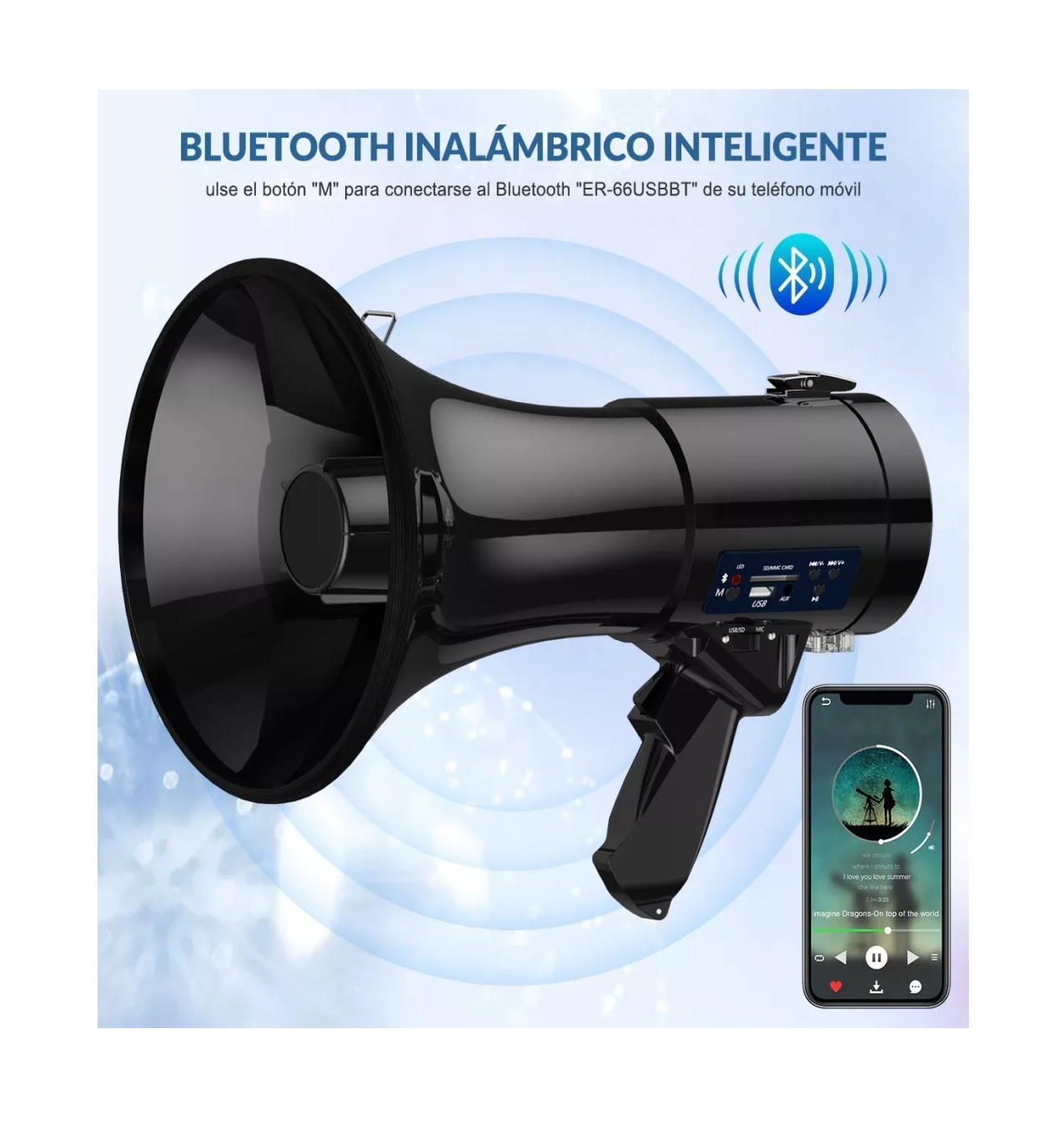 Foto 4 pulgar | Megáfono Recargable con Grabador y Sirena Usb Sd 20000 hz Negro