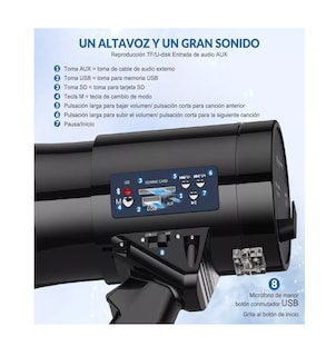 Foto 4 | Megáfono Recargable con Grabador y Sirena Usb Sd 20000 hz Negro