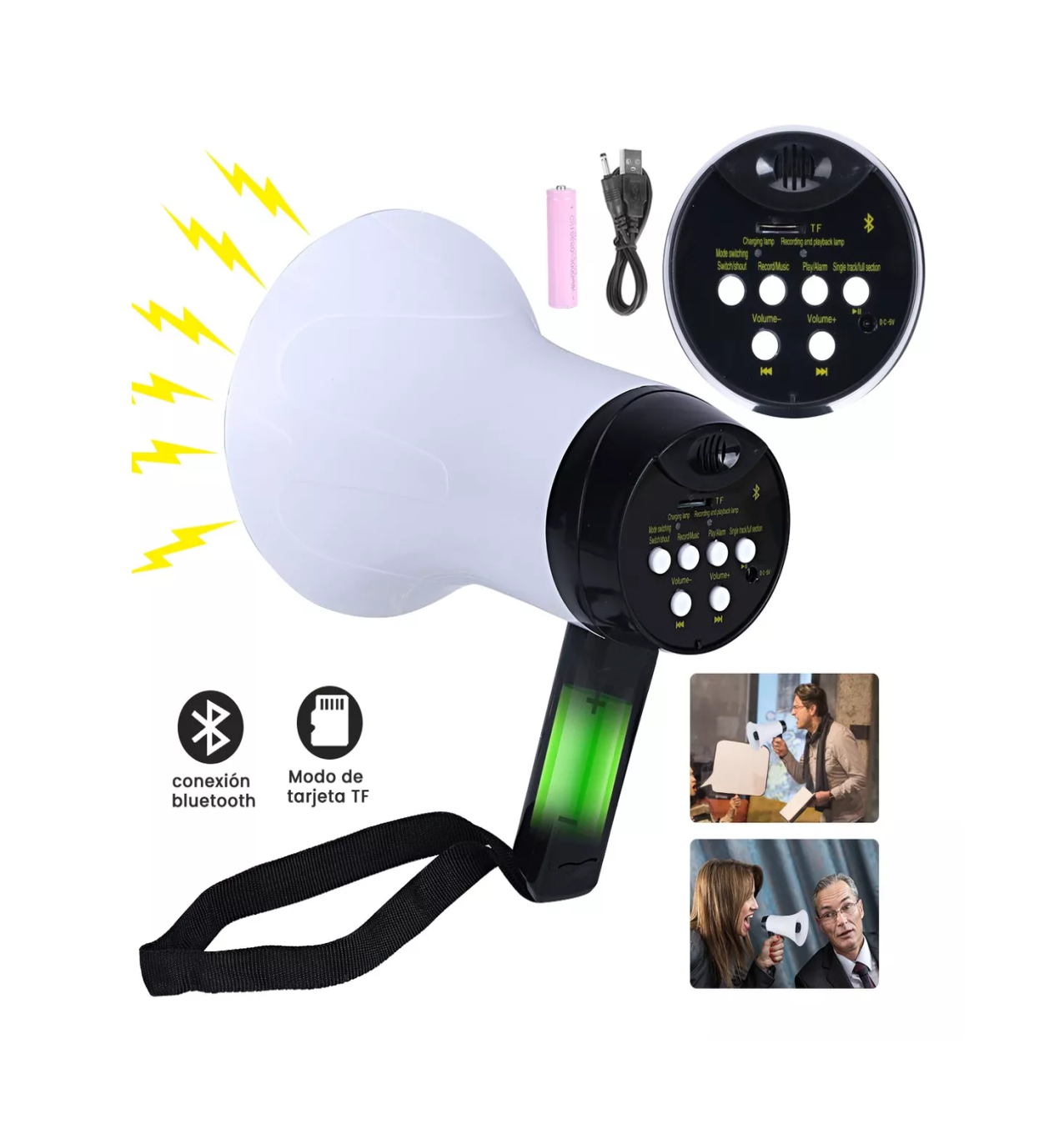 Foto 3 pulgar | Megáfono Bluetooth con Grabador y Reproductor Usb Blanco