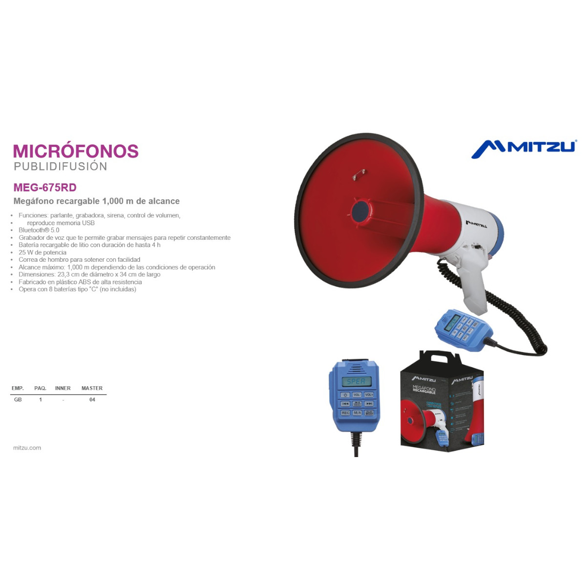Foto 4 pulgar | Megáfono Mitzu Meg-675rd Bluetooth Grabador 1,000 m de Alcance