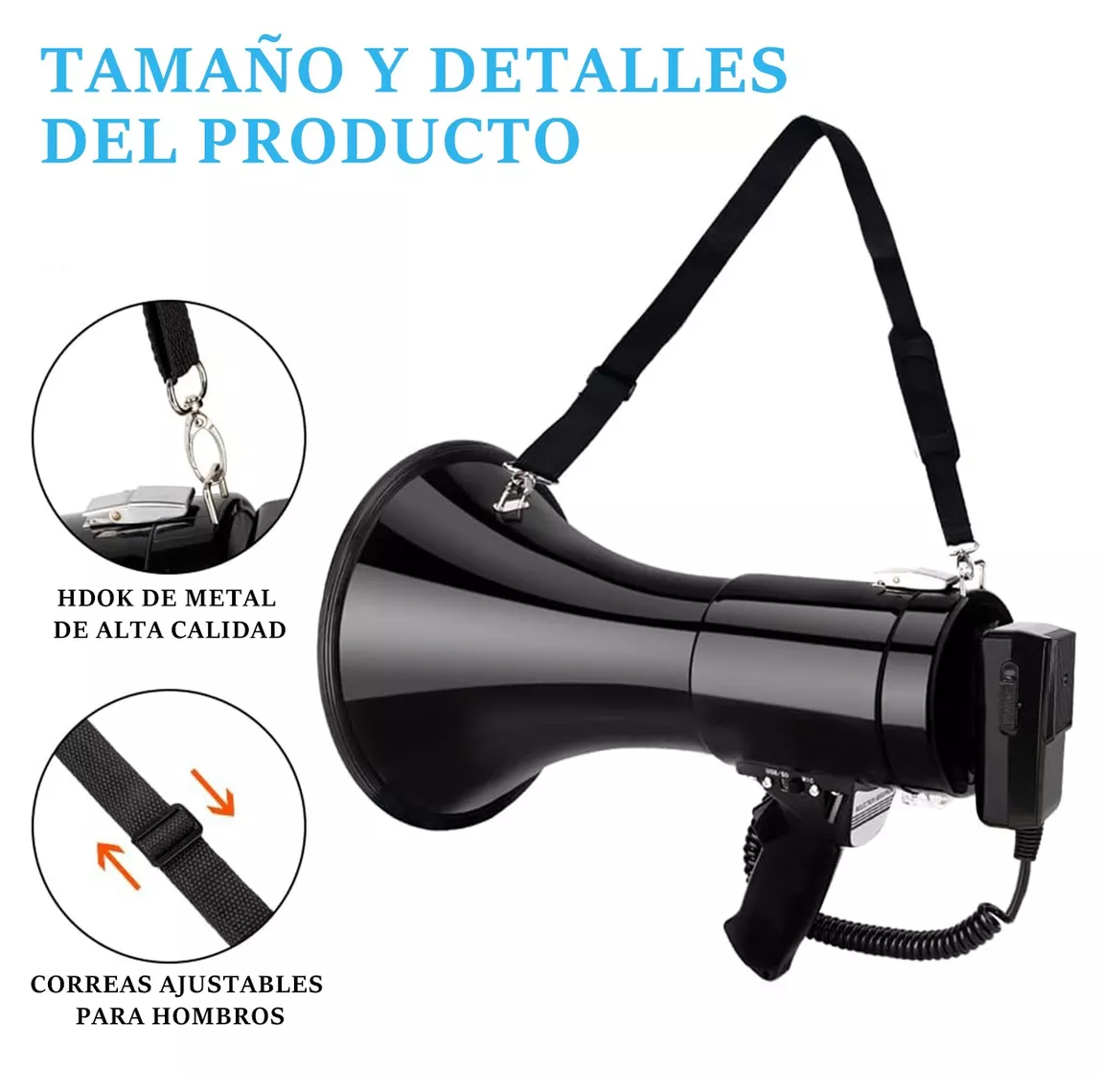 Foto 3 pulgar | Megafono Recargable Con Grabador Y Sirena Usb/sd 20000hz Negro