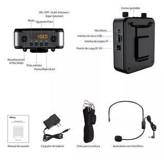 Foto 2 | Amplificador De Voz Portátil Recargable Audio Bluetooth Eo Safe Imports Esi-16151 Negro