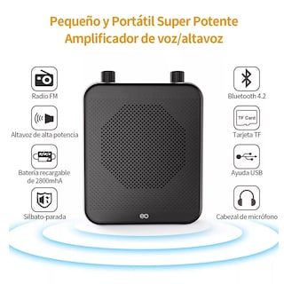 Foto 3 | Amplificador De Voz Portátil Recargable Audio Bluetooth Eo Safe Imports Esi-16151-1 Negro