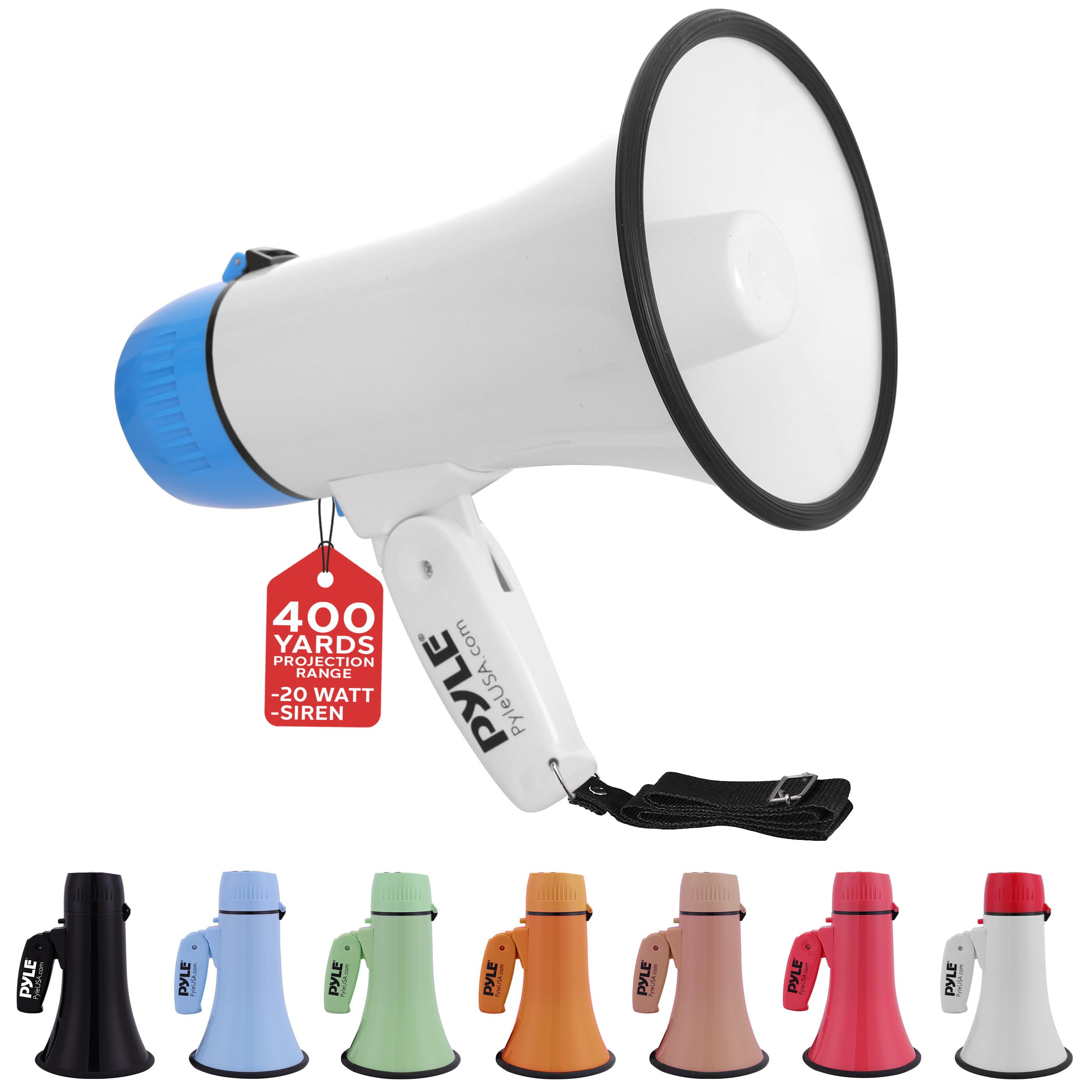 Foto 1 | Megáfono Pyle Portátil De 20 W Con Entrada Auxiliar Y Sirena, Color Blanco-azul - Venta Internacional.