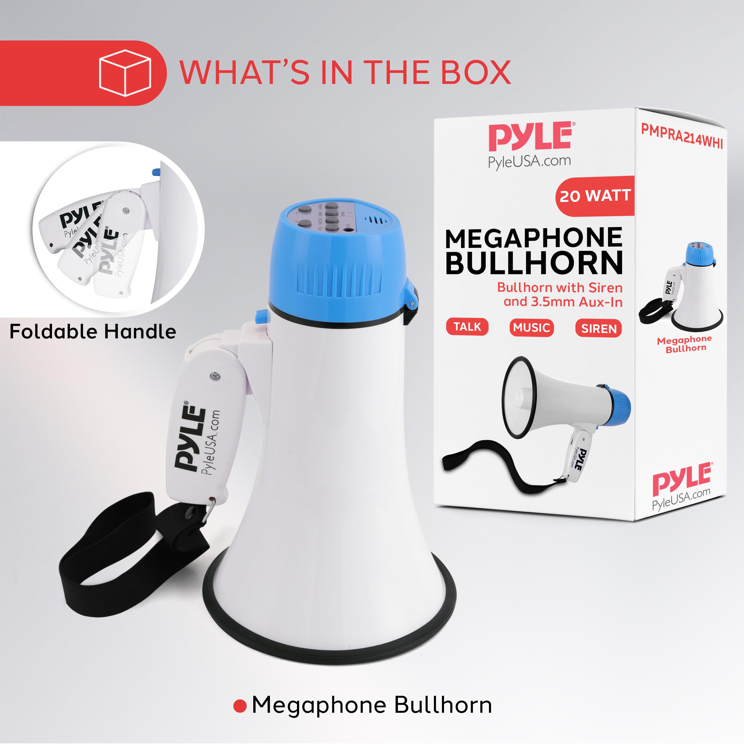 Foto 7 | Megáfono Pyle Portátil De 20 W Con Entrada Auxiliar Y Sirena, Color Blanco-azul - Venta Internacional.