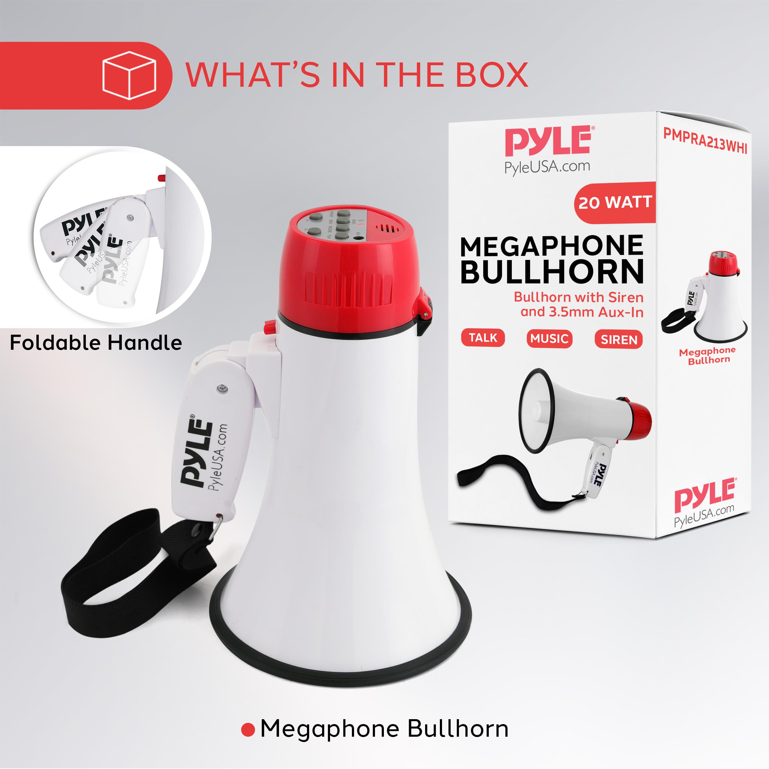 Foto 8 pulgar | Megáfono Pyle Portátil De 20 W Con Sirena Y Entrada Auxiliar, Color Blanco-rojo - Venta Internacional.