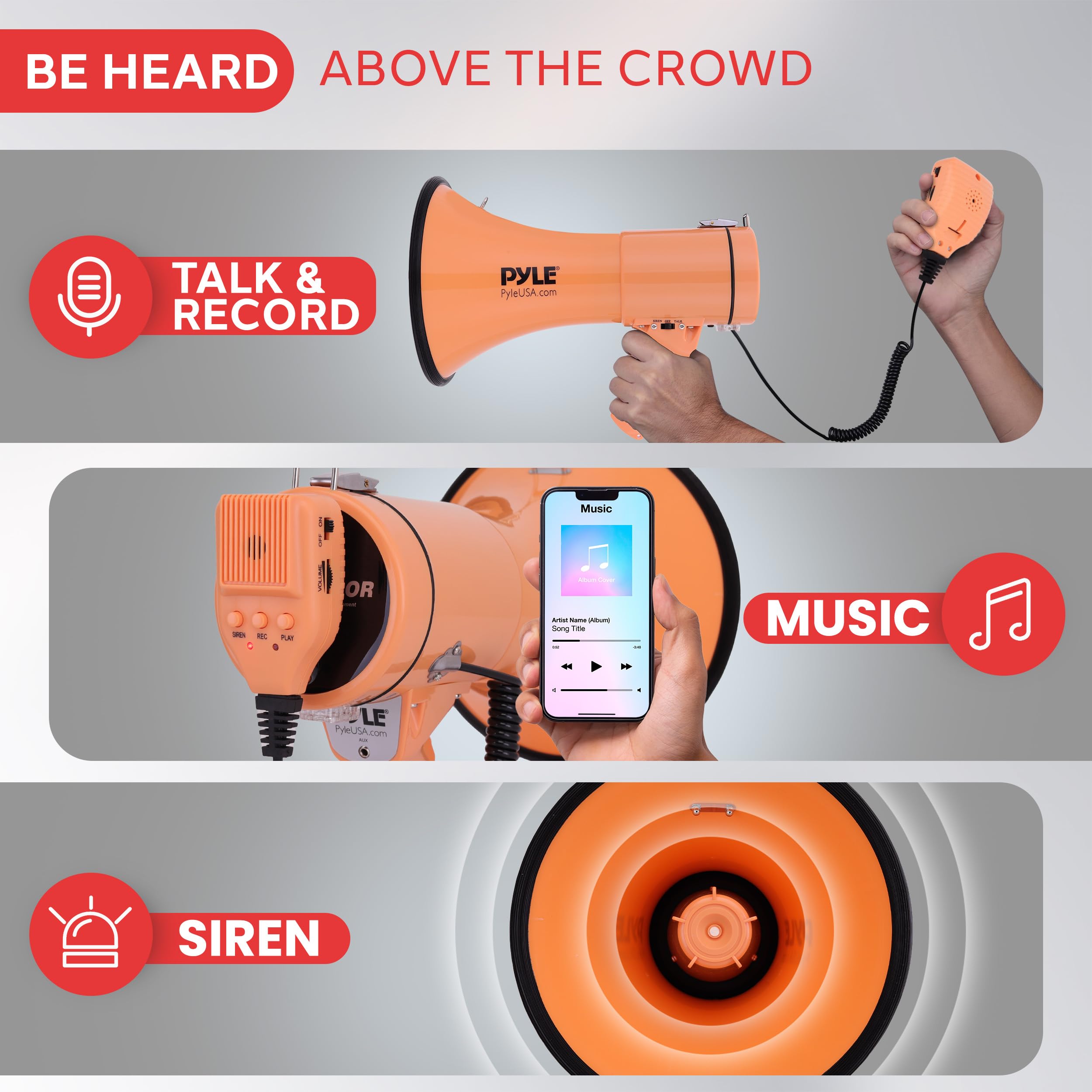 Foto 4 pulgar | Megáfono Pyle De 50 W Con Entrada Auxiliar Y Sirena, Color Naranja - Venta Internacional.