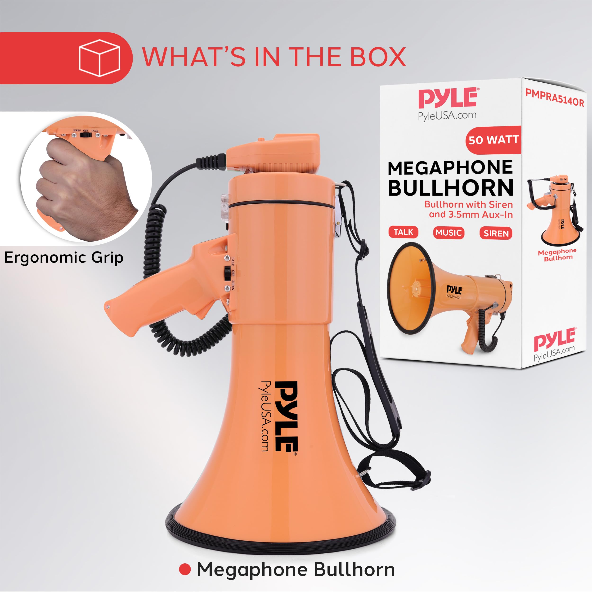 Foto 8 pulgar | Megáfono Pyle De 50 W Con Entrada Auxiliar Y Sirena, Color Naranja - Venta Internacional.