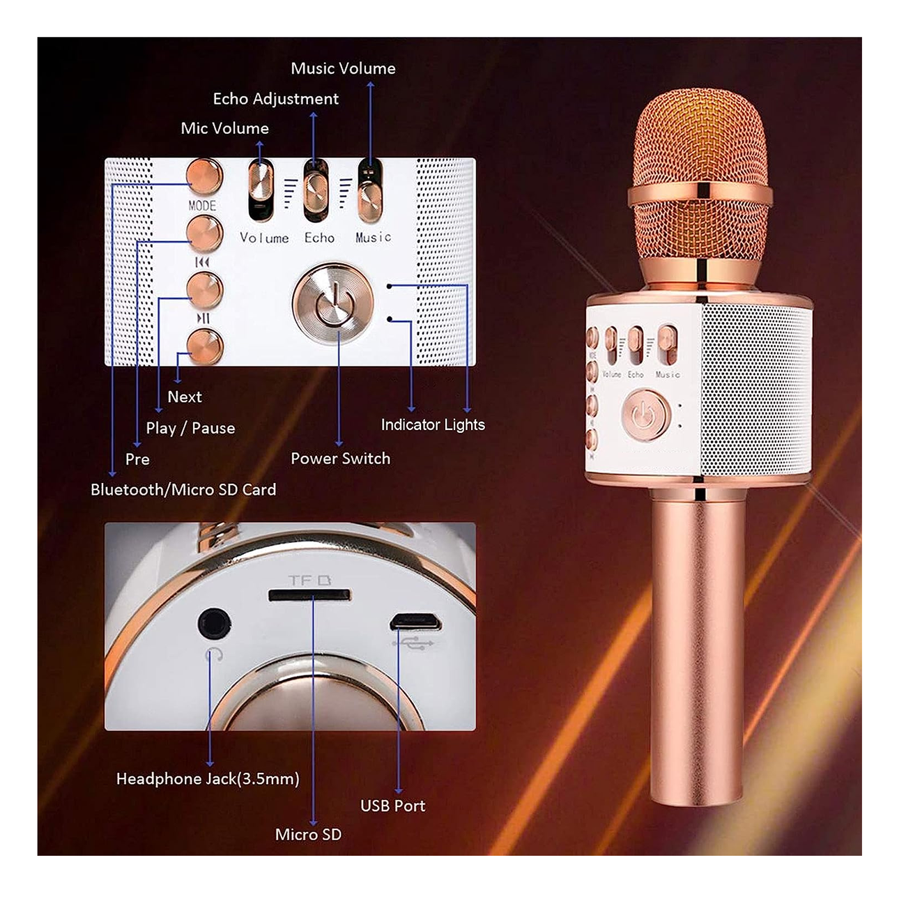 Foto 5 | Micrófono Inalámbrico BELUG Bluetooth Rosa Golden