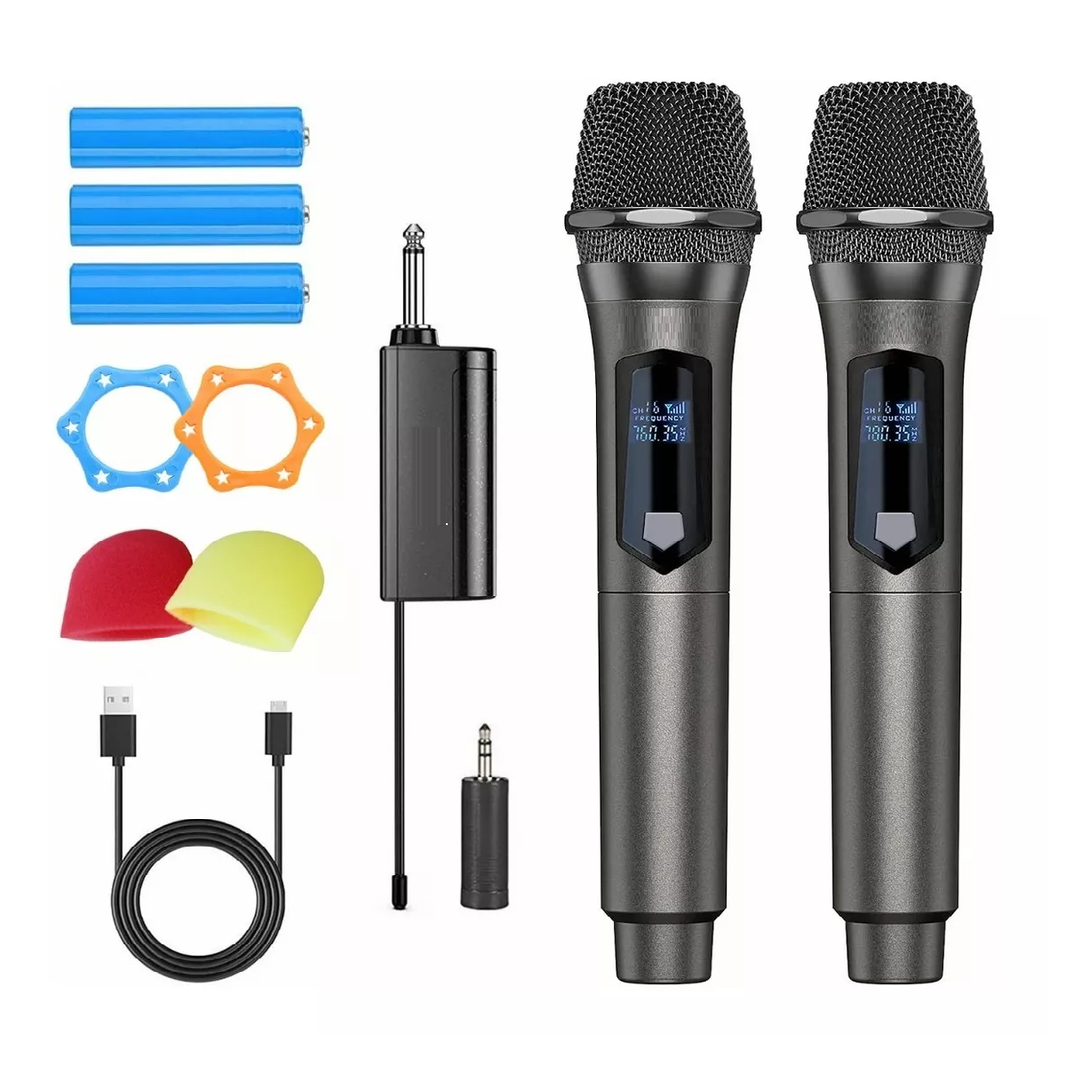 Set 2 Micrófono Inalámbrico Profesional de Karaoke con Receptor Eo Safe Imports Esi-8625 color Negro