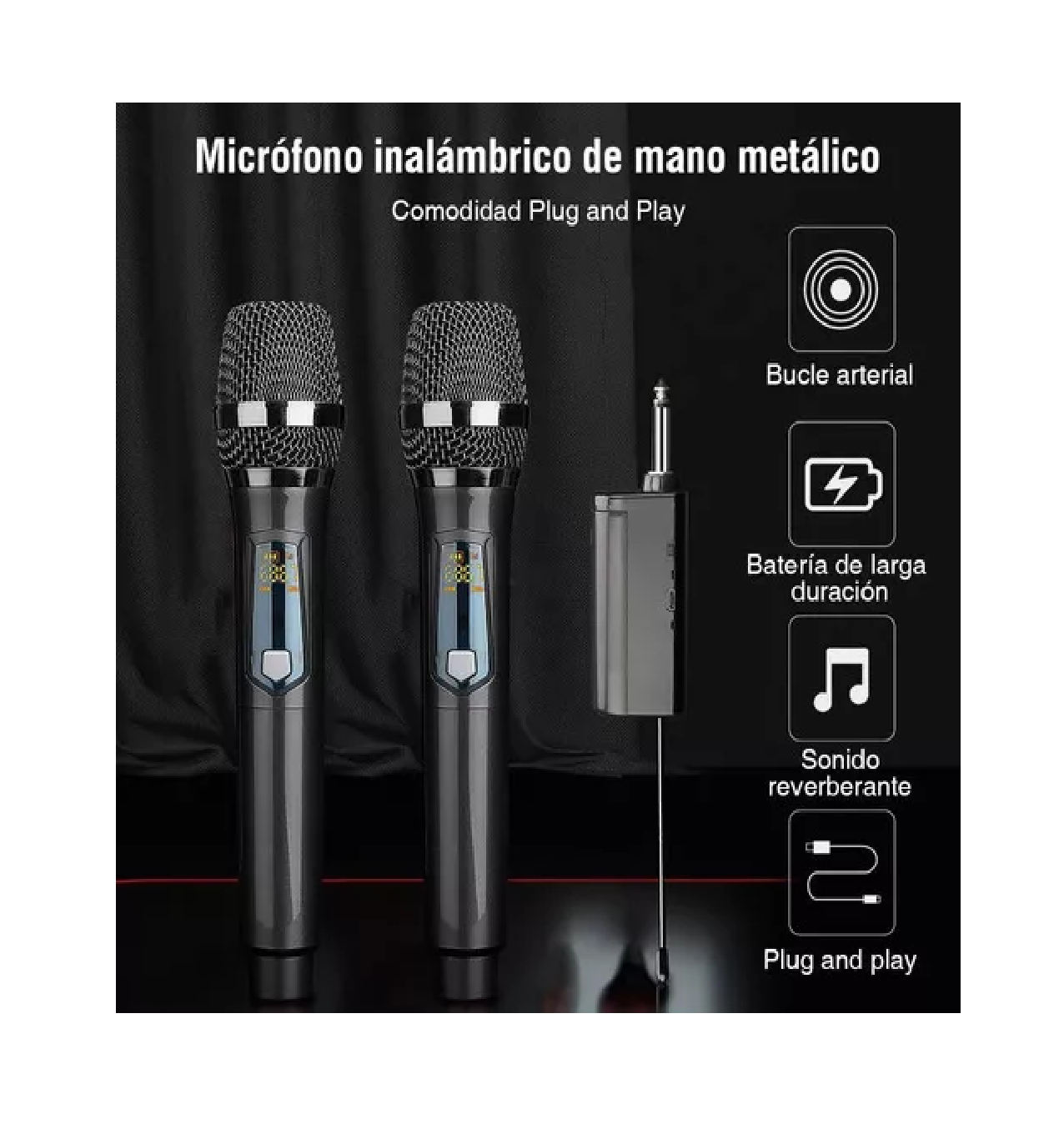 Foto 4 pulgar | Universal Micrófono Inalámbrico Profesional Karaoke Kit 2pcs Negro