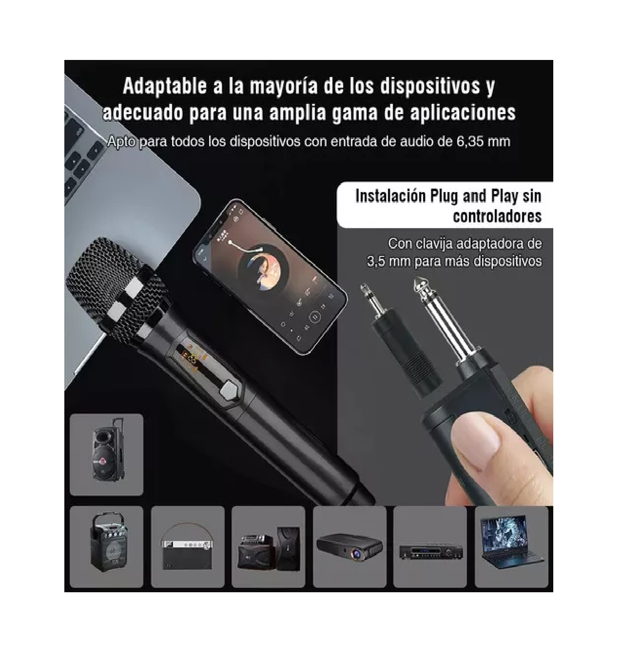 Foto 5 pulgar | Universal Micrófono Inalámbrico Profesional Karaoke Kit 2pcs Negro