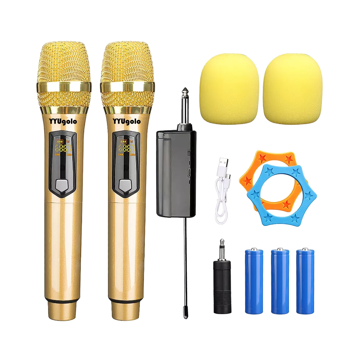 Universal Micrófono Inalámbrico Profesional Karaoke Kit 2 piezas Dorados